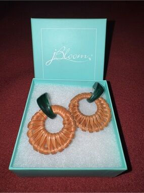 jBloom Brown Woven Hoop Earrings with Green Accent